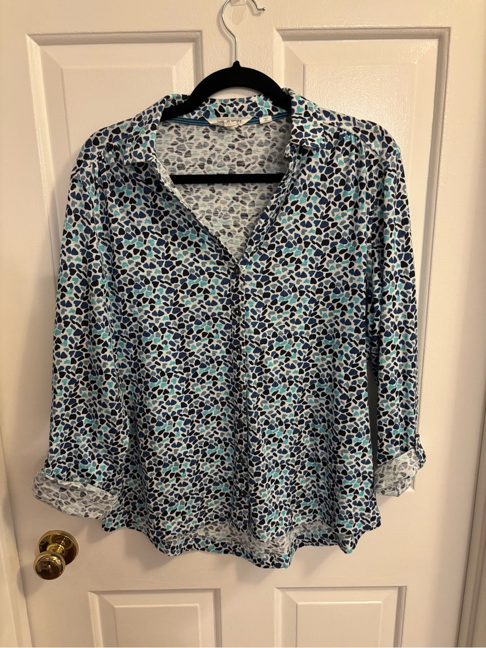 Printed Button-Down Collared Blouse in Blue Multi